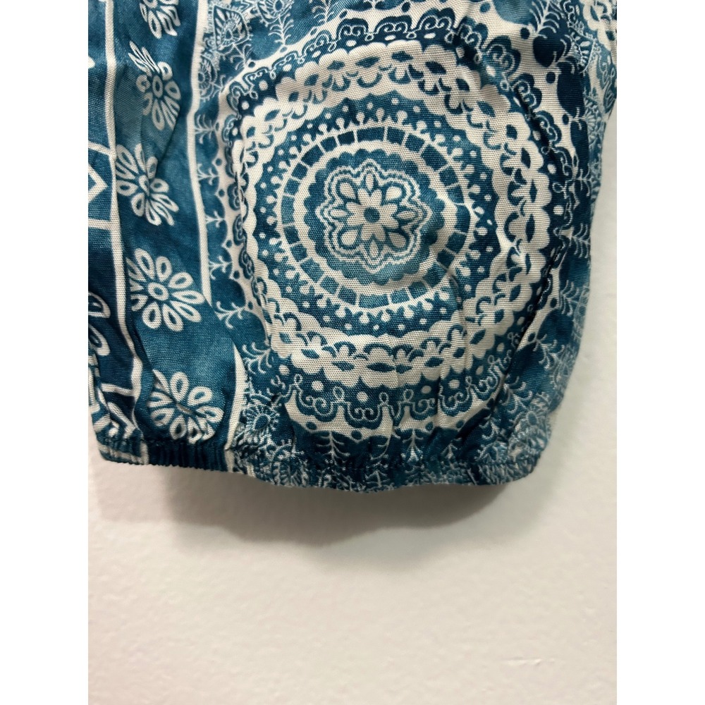 Lotus and Luna Teal Mandala Harem Pants Womens Medium Boho Smocked Rayon Thai - Picture 6 of 9
